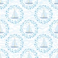 Seamless background, sailboats and waves Royalty Free Stock Photo