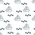 Seamless background with sailing ships, yachts . Flat hand drawn illustration