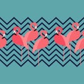 Seamless background. Seamless border. Pink Flamingo on a tropical background. Royalty Free Stock Photo