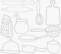 Seamless background. Set of kitchen accessories in doodle style Royalty Free Stock Photo