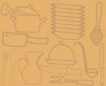 Seamless background. Set of kitchen accessories in doodle style Royalty Free Stock Photo