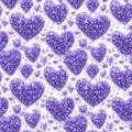 seamless background with shiny crystal purple hearts