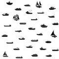 Seamless background of ships and boats. Barge and cargo ship, tanker, sailing vessel, cruise liner, tugboat, fishing and speed Royalty Free Stock Photo