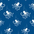 Seamless background from silhouettes of cheerful cartoon octopuses Royalty Free Stock Photo