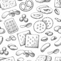 Seamless background with sketch snack food