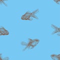 Seamless background of sketches floating gold fishes