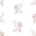 Seamless background of sketches funny forest squirrel