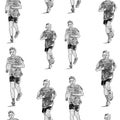 Seamless background from sketches of jogging teen boys