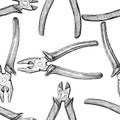 Seamless background of sketches nippers and pliers