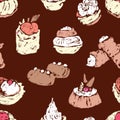 Seamless background of sketches of various brownies