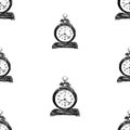 Seamless background of sketches old alarm clocks