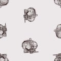 Seamless background from sketches of old wooden wine casks