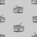 Seamless background of sketches retro tramcar