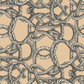 Seamless background of sketches sea knots from rigging rope Royalty Free Stock Photo