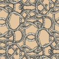 Seamless background of sketches sea knots from rigging rope