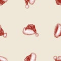 Seamless background from sketches various Santa Claus hats