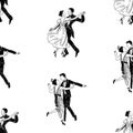 Seamless background from sketches of vintage dancing couples elegant people
