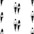 Seamless background of sketches young couple walking outdoor Royalty Free Stock Photo