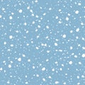Seamless background with snowfall on blue. Vector falling snow pattern. Royalty Free Stock Photo