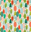 Seamless background with stylized trees. Nordic forest pattern.