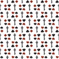 Seamless background with suits. Poker or casino seamless pattern - vector white background with red and black playing