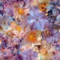 Seamless background with summer and spring flowers. Collage. Angelcore style Royalty Free Stock Photo
