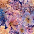 Seamless background with summer and spring flowers. Collage. Angelcore style Royalty Free Stock Photo