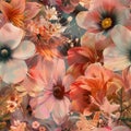 Seamless background with summer and spring flowers. Collage. Angelcore style Royalty Free Stock Photo