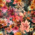 Seamless background with summer and spring flowers. Collage. Angelcore style Royalty Free Stock Photo