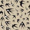 Seamless background with swallows