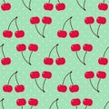 Seamless background with sweet cherry. Cute vector cherry pattern.