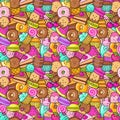 Seamless background of sweet and dessert doodle, cake, sweet donat, cookies and macaron Royalty Free Stock Photo