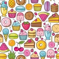 Seamless background of sweet and dessert doodle, cake, sweet donat, cookies and macaron Royalty Free Stock Photo