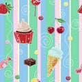 Seamless background with sweets and cupcake