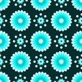 Seamless background of symmetric flowers in dark green colors