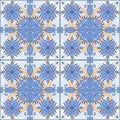 Seamless background with tilework, blue tale wallpaper, azulejo vector illustration