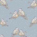Seamless background of titmouses in winter Royalty Free Stock Photo