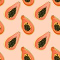 Seamless background with tropical fruits, Papaya exotic texture for wallpaper, textile pattern, botanical illustration, fabric