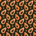 Seamless background with tropical fruits, Papaya exotic texture for wallpaper, textile pattern, botanical illustration, fabric