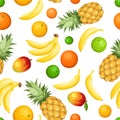 Seamless background with tropical fruits. Vector illustration. Royalty Free Stock Photo