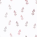 Seamless background of twigs with leaves. Delicate red color seamless texture.