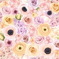 Seamless background with various colorful flowers. Vector illustration. Royalty Free Stock Photo