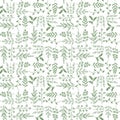 Seamless background of various contour drawings decorative fantasy plants