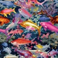 Seamless background with various fish species, AI generative background