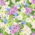 Seamless background with various flowers. Vector illustration.