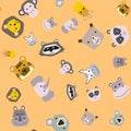 Seamless background. Vector collection of cute animal faces, icon set for baby design Royalty Free Stock Photo