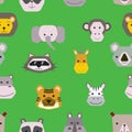 Seamless background. Vector collection of cute animal faces, icon set for baby design Royalty Free Stock Photo