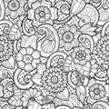 Seamless background in vector with doodles, flowers and paisley. Royalty Free Stock Photo