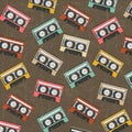 seamless background with vintage analogue music recordable cassettes