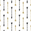 Seamless background of vintage arrow in black and gold colors. Hand drawn arrows vector Royalty Free Stock Photo